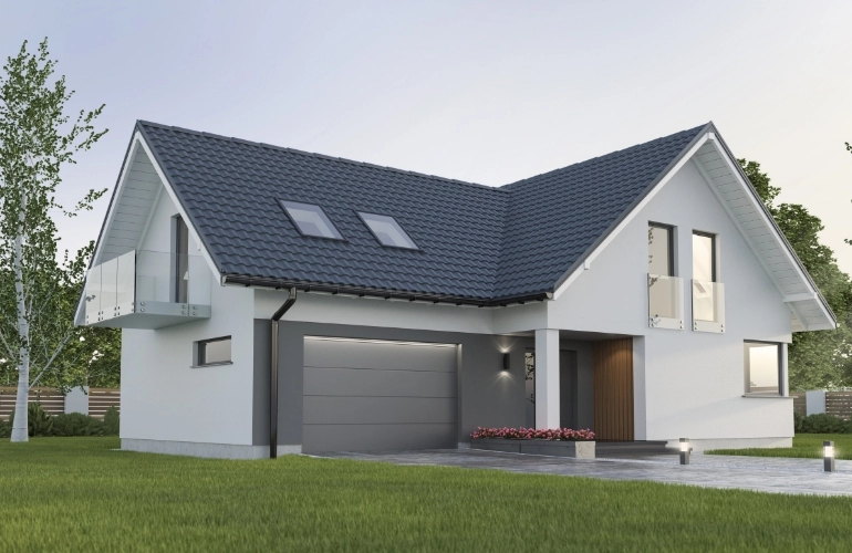 dom z oknami na dachu