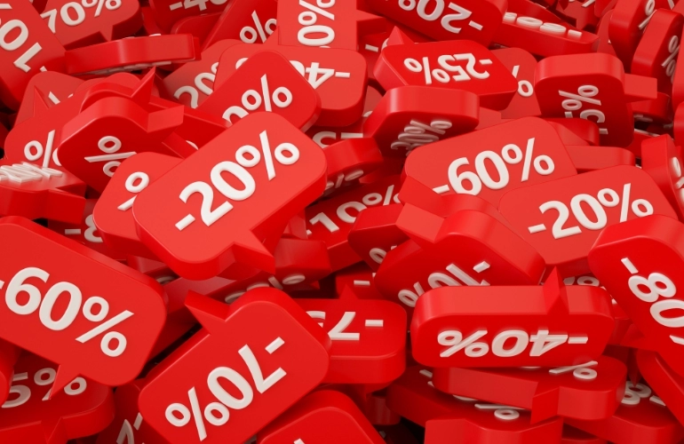 czerwone symbole zniżek